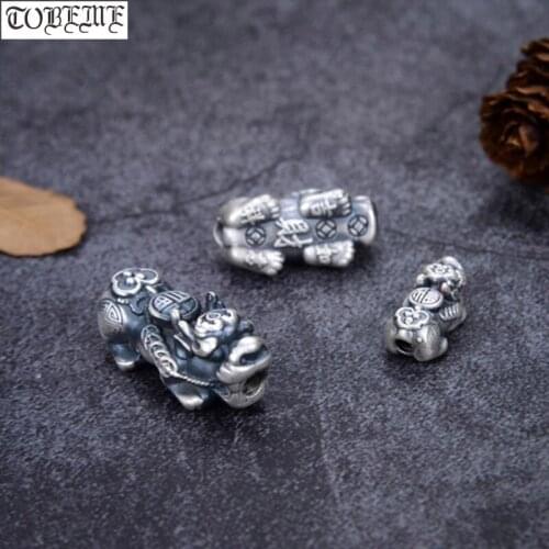 100% 3D 999 Silver Lucky Pixiu Beads Vintage Silver Fengshui Piyao Beads Good Luck Pixiu Beads DIY Bracelet