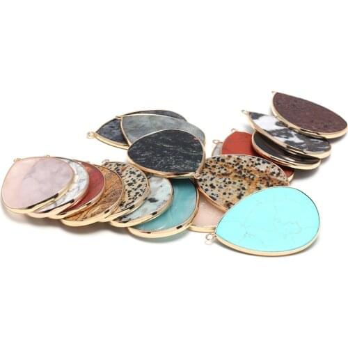 100% Natural Stone Pendant Water Drop Rose Crystal/Agates Pendant For Charms Jewelry Making DIY Necklace Earrings Gifts 37x55mm