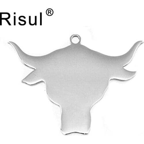 100pcs Stainless steel jewelry bull ox head necklace pendant plain blank style one loop charm mirror polished wholesale pendants