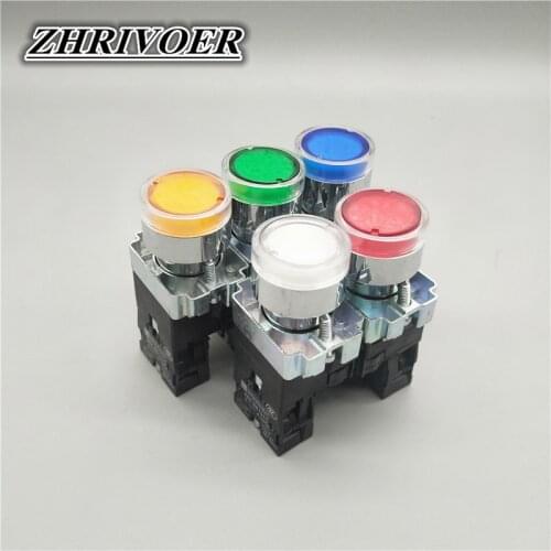 22mm XB2 Push Button Switch with LED/Neon Light 1NO 12V 24V 36V 110V 220V 380V Green,Red,Yellow,Blue