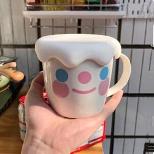 340ml Cartoon Smiling Face Milk Water Mug Creative Smile Ceramic Coffee Cup With The Clouds Lid Gift For Girls Drinkware