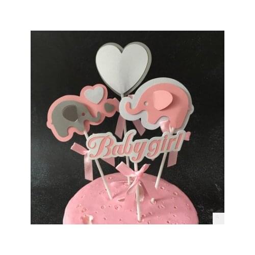 4PCS/set Baby Boy Girl Show Elephant Loving Heart For Kids Happy Birthday Cake Toppers Wedding Party Decoration supplies