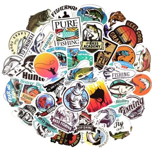 50pcs/Pack Funny Outdoor Fishing Stickers For Suitcase Laptop Refrigerator Moto Skateboard Waterproof PVC Stickers