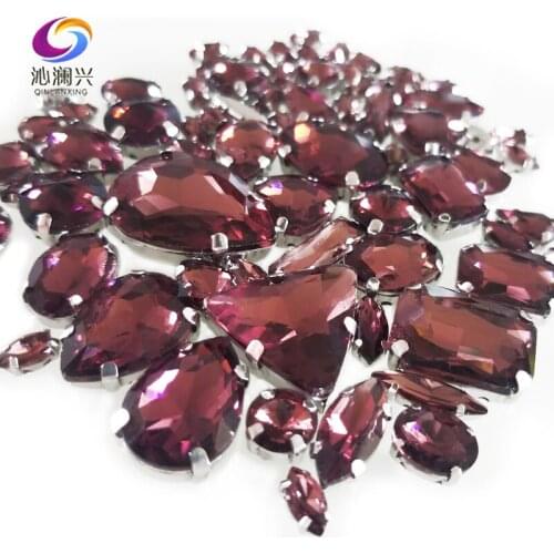 68pcs/pack Wine Red Color Mix Shape Crystal Glass Claw Rhinestone,Silver Base flatback Sew on Stones Diy/Gewelry accessory SWJH