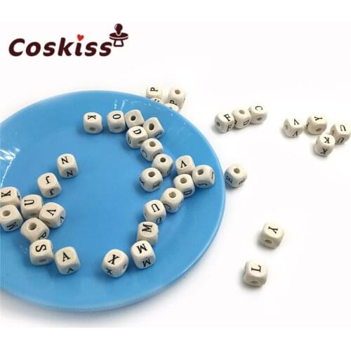 50pcs 10mm Natural Wood Alphabet Beads A-Z Letter Beads for Bracelets Baby Smooth Teether Jewelry Pacifier Chain DIY