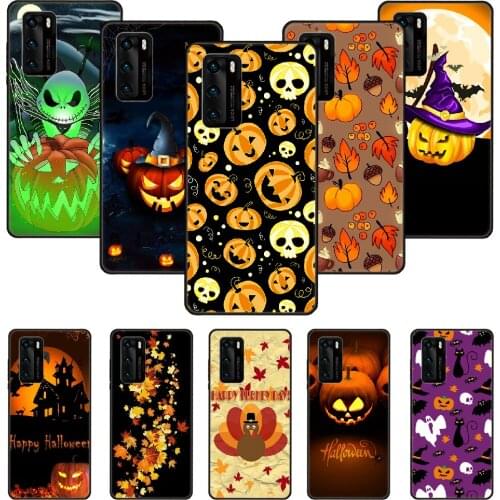 Phone Case For Huawei P20 P30 P40 P Smart Z + P10 Mate 30 10 20 Lite Pro Black Cover Back Fashion Halloween Cartoon Pumpkin