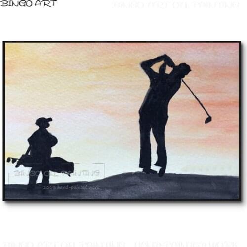 Pure Hand-painted Playing Golf Oil Painting on Canvas Handmade The Man Playing Golf Oil Painting for Golf Club Wall Decoration