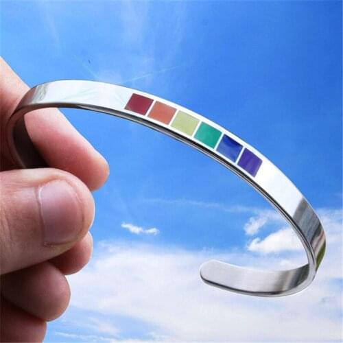 Dropshipping Enamel Rainbow Love Pride Bangle Bracelets Lesbian & Gay Stainless Steel Cuff Bracelet Fashion Jewelry Gifts