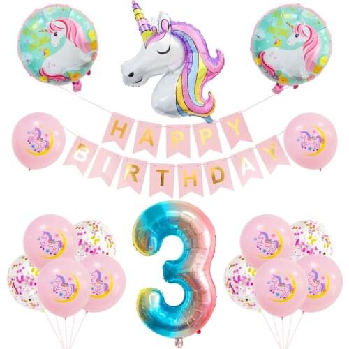 Unicorn 1-9 Year Old Birthday Party Balloon Background Decoration Digital Set Number Birthday Balloon Set Decoration