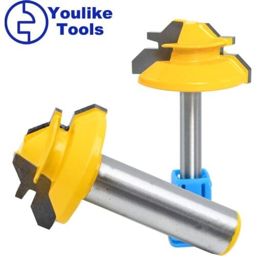 45 Degree Lock Miter Router Bit 6mm 12mm 1/2" 1/4" Shank Woodworking Tenon Milling Cutter Tool Drilling For Wood Carbide Alloy