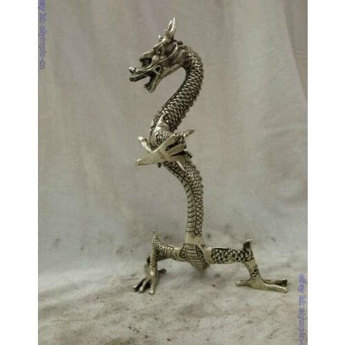 9" China silver carved finely beautiful carved spiral dragon Sculpture Statue
