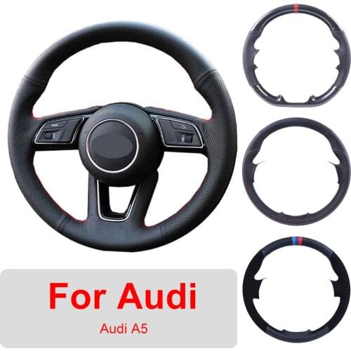 DIY Leather Hand Sewing Car Steering Wheel Cover For Audi A5 2017 Auto Interior Customized Steering Wheel Wrap