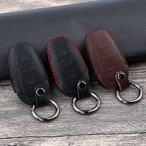 Leather Car Key Case Cover For Citroen C3 C4L C5 C6 C8 C3-XR Picasso Xsara DS7 For Peugeot 301 308 308S 408 2008 3008 4008 5008