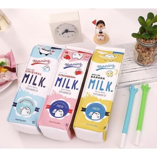 Cute Korea Kawaii Pencil Box Milk Pen Box Pencilcase For Girls Boys Leather School Pencil Case Stationery Bag School Supplie