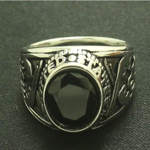 304 Stainless Steel Cool Classic US Navy Black Stone Ring