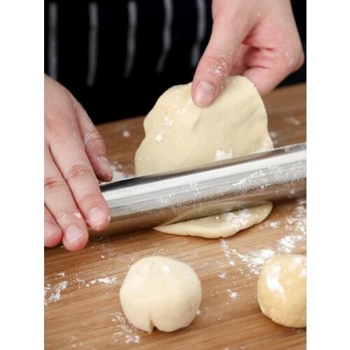 Kitchen Bakeware 304 Stainless Steel Non-stick Pastry Dough Roller Bake Pizza Noodles Cookie Pie Making Baking Rolling Pin Tools
