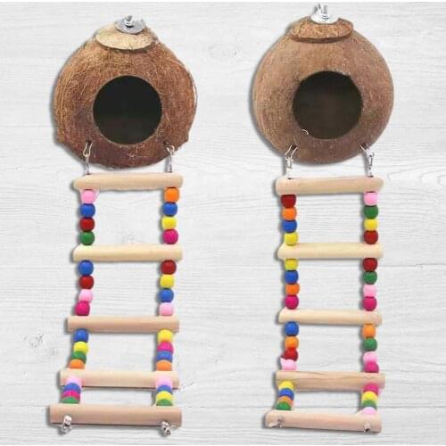Bird Ladder Nest Parrot Coconut Shell Ladder Nest Hamster Squirrel Breeding Nest Parrot Ladder Toy Coconut Climbing Ladder