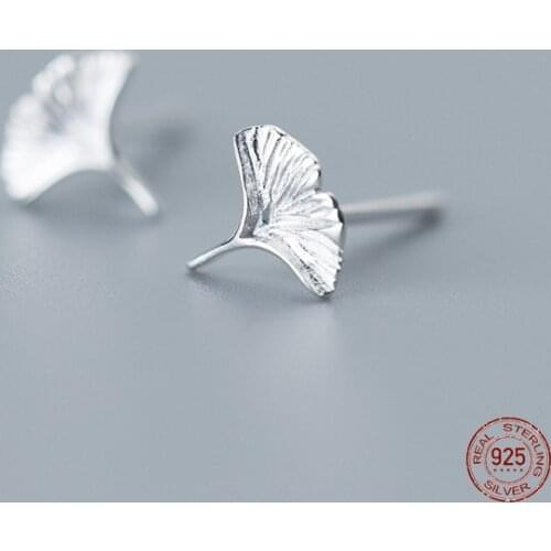 LKO 925 Sterling Silver Ginkgo Leaf Stud Earring for Women Jewelry Party Gift Trendy Fine Minimalism Earring Accessories