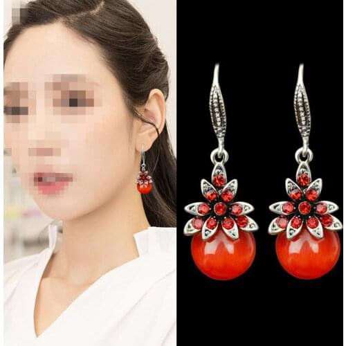 Fashion national style Agate Earrings womens simple cats-eye Diamond Earrings retro Earrings