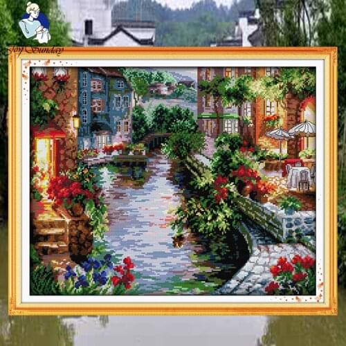 JOY SUNDAY,Needlework,DIY DMC Cross stitch,Sets For Embroidery kit Water people home decoration Counted Cross-Stitching