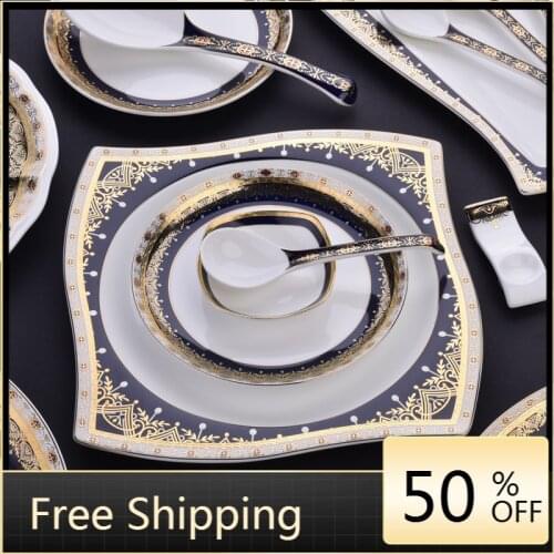 Dinner Serving Plate Set Porcelain Portable Luxury Bone China Dinner Set Crockery Vajillas Completas De Porcelana Cutlery Set
