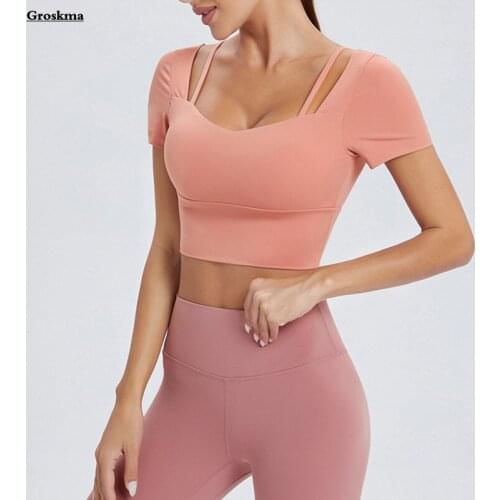 New Arrival Women Yoga T Shirt Short Sleeve Crop Tops Running Sportswear Tees Fitness Gym Clothing Roupas Femininas