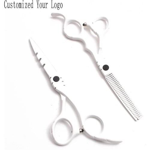 6" 17.5cm Customized Logo 440C White Professional Hairdressing Scissors Thinning Shears Cutting Scissors Hair Scissors Kit C1010