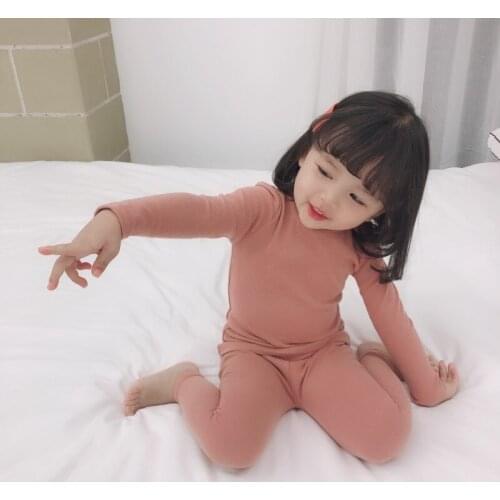 0-7T Children Clothes Set Spring Girls Clothing Solid Color Underwear Suit Printing Home Service Cotton Soft Two-piece Pajamas