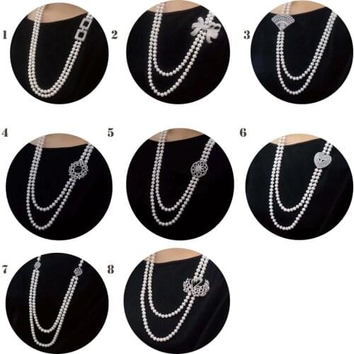 MADALENA SARARA 8-9mm AA Freshwater Pearl Necklace AAA Zircon Inlaid Clasp Pearl Bead Sweater Necklace 8 kinds options