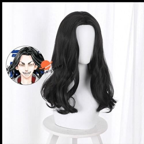 Keisuke Baji Cosplay Wig Anime Tokyo Revengers Black Long Curly Hair Synthetic Fiber Hair + Free Wig Cap Halloween Men Women