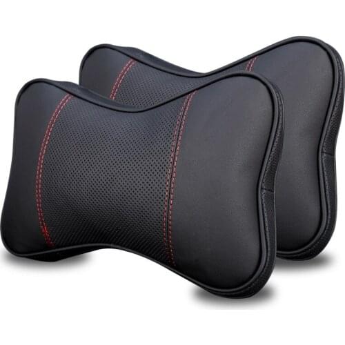 2 Packs Car Headrest Pillow Memory Foam Cushion with PU Cover Neck Support for Car Seat Black & Red