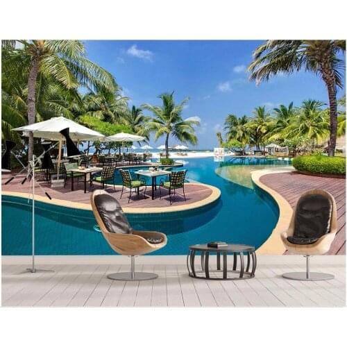 Custom photo 3d room wallpaper seaside The pool coconut trees landscape room painting 3d wall murals wallpaper for walls 3 d