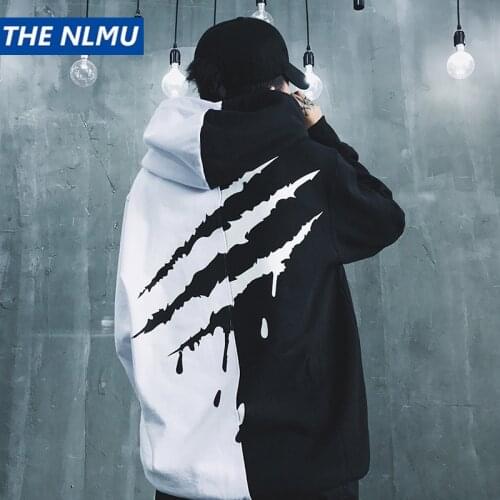 Dropshipping Hoodies Sweatshirts Men Women Color Block Patchwork Scratch Print Hip Hop Streetwear 2019 Men Hooded Pullover Q339