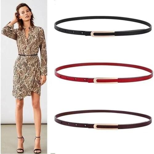 New Fashion Personality Metal Buckle Women PU Thin Belt Designer All-Match Ladies Trouser Dress Decoration Waistband