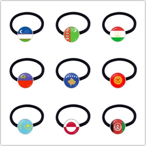 Uzbekistan,Turkmenistan,Tajikistan,Liechtenstein,Kosovo,Kyrgyzstan,Kazakhstan,Greenland,Afghanistan Flag Elastic Hair Bands Gift