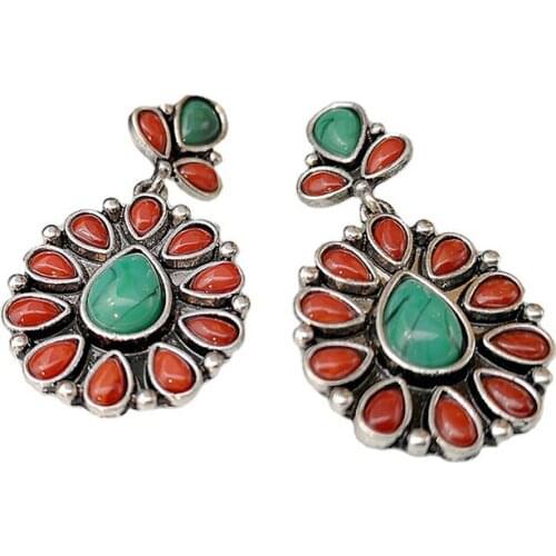Bohemian Natural Turquoises Dangle Earrings for Women Statement Ethnic Earrings Vintage Stone Earrings Western Jewelry 2021