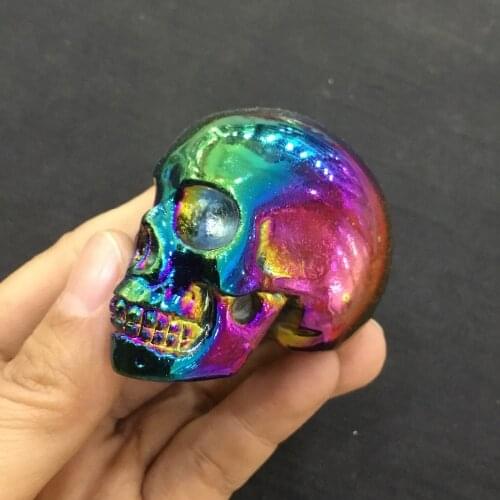 Electroplated Color Skull Natural Quartz Crystal Stone Decoration Carving Handicraft Ornaments