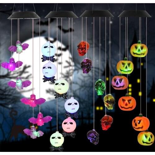 Halloween decoration new product props led solar pumpkin lantern wind chime lantern garden halloween decorations