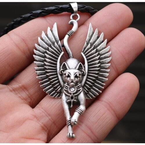 Pagan Ancient Egyptian Bastet Wiccan Egypt Cat Bastet Pendant Necklace Sphinx Egypt Cat With Wing Jewelry Amulet Talisman
