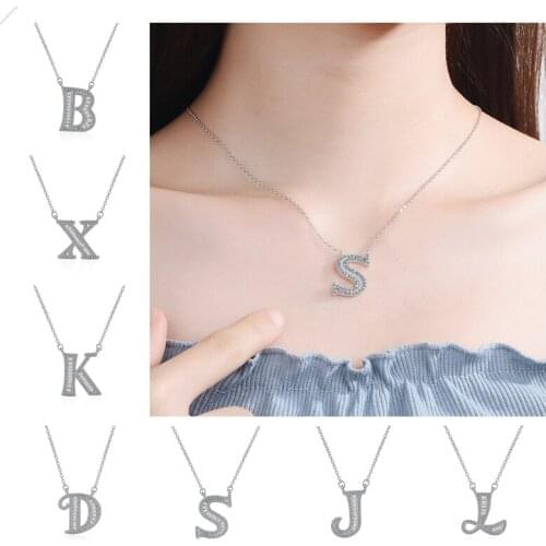 Charms Crystal Letter Pendant Women Jewelry On The Neck Trend 925 Sterling Silver Chain Necklaces Female Choker Accessories Lady