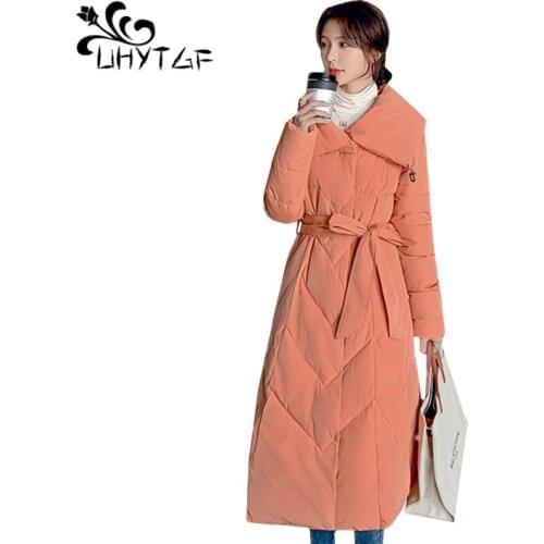 UHYTGF Womens winter jacket mid-length casual warm cotton outerwear fashion down jacket cold-proof winter coat parker women 1786