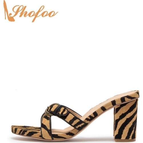 Tiger Prints High Chunky Heels Women Sandals Cross Strap Upper Buckle Large Size 12 16 Ladies Summer Fashion Sexy Shoes Shofoo