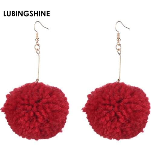16 Styles Cute Big Plush Ball Drop Earrings Fashion Black Red Pompom Long Earrings For Women Girl Birthday Gifts Accessories