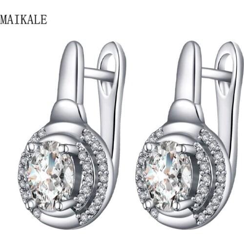 MAIKALE Gold Geometric Stud Earrings for Women Round Cubic Zirconia Beads Female Party Jewelry Fashion Accessories Gifts