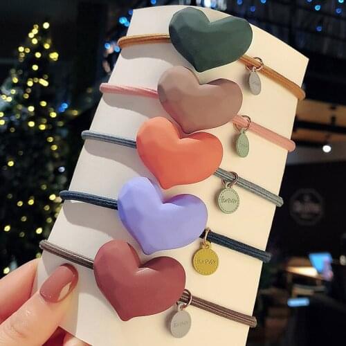 QCOOLJLY Heart Scrunchies For Woman Girls Hair Ties Sweet Hair Accessories Elastic Hairband Ornament Hair Gum Girl Holders