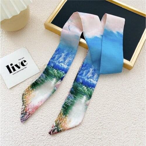 6*125cm Floral Printed Skinny Scarves For Women Girls Silk Satin Head Decorative Foulard Female Neck Scarves Headband Jewelry