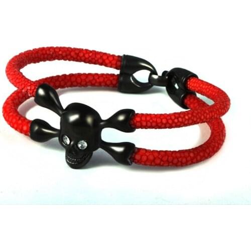 10 pcs)Exclusive design Exotic handmade North Skull stingray bracelet,woman and man bracelets,black leather bracelet Northskull