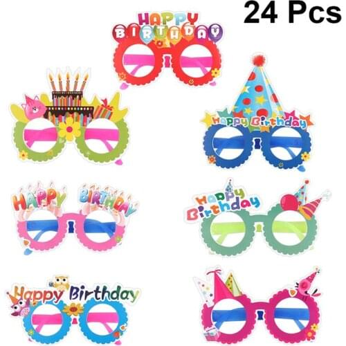 24pcs Birthday Glasses Decor Birthday Party Eyeglasses Frames Photo-Booth Prop Party Supplies for Kids(Random Style)