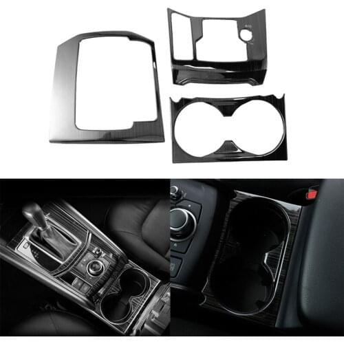 3PCS Car Gear Shift Console Panel Cover Trim Cup Holder Cover for Mazda CX-5 CX5 2017-2020 LHD Black Brushed