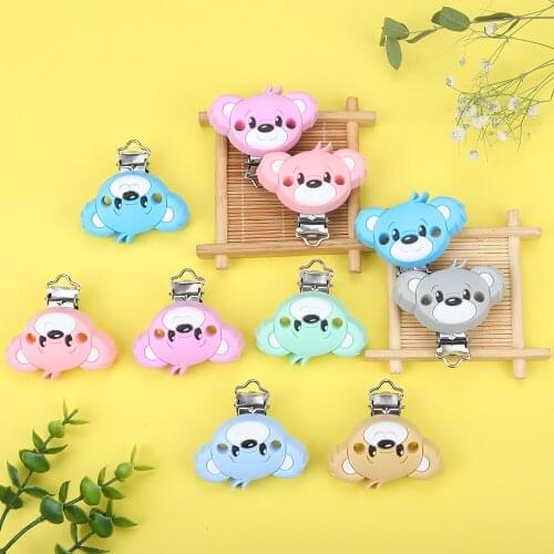 Sunrony 3pcs Bear Silicone Pacifier Clips BPA Free Cartoon Animal Teether Beads Pacifier Clip Baby Oral Care Nurse Toys